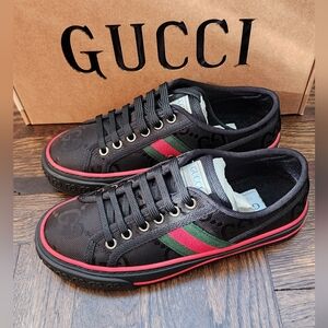 $650 Brand New Gucci Tennis 1977 Off the Grid Women Black Sneakers G 35 US 5